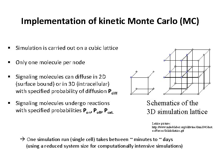 Implementation of kinetic Monte Carlo (MC) § Simulation is carried out on a cubic