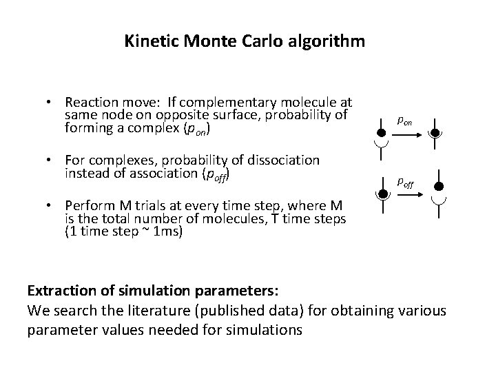 Kinetic Monte Carlo algorithm • Reaction move: If complementary molecule at same node on
