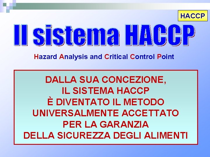 HACCP Hazard Analysis and Critical Control Point DALLA SUA CONCEZIONE, IL SISTEMA HACCP È