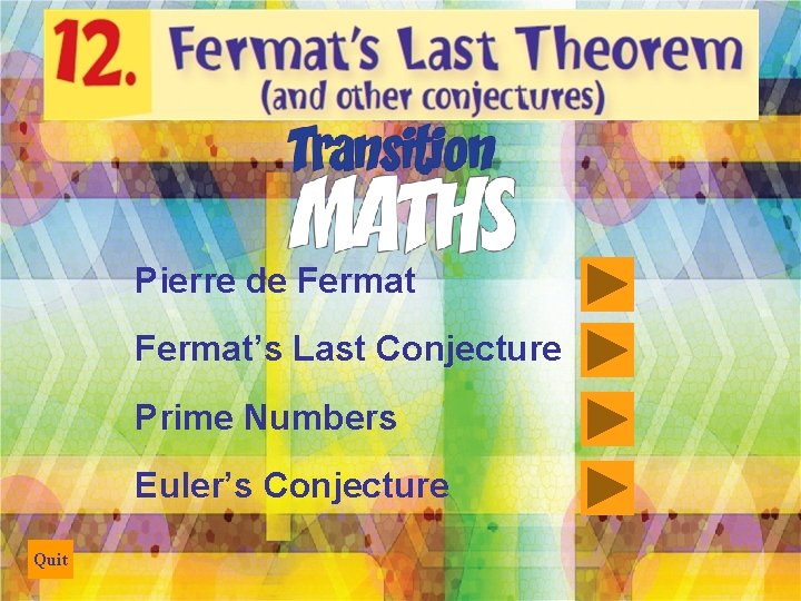 Pierre de Fermat’s Last Conjecture Prime Numbers Euler’s Conjecture Quit 