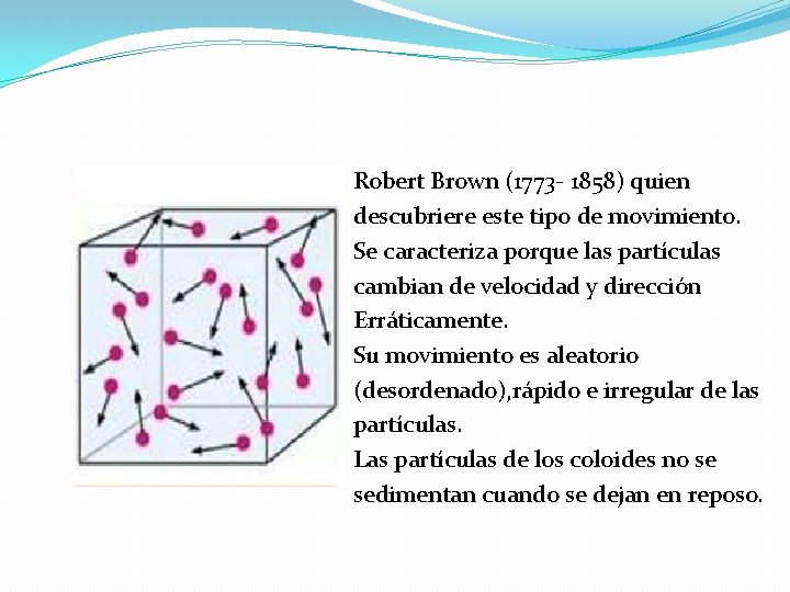 Robert Brown (1773 - 1858) quien descubriere este tipo de movimiento. Se caracteriza porque