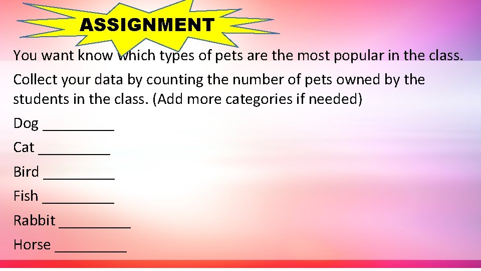 ASSIGNMENT You want know which types of pets are the most popular in the