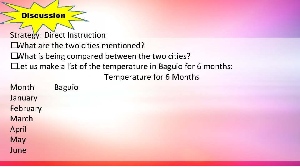 Discussion Strategy: Direct Instruction � What are the two cities mentioned? � What is