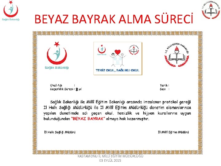 BEYAZ BAYRAK ALMA SÜRECİ 3 KASTAMONU İL MİLLİ EĞİTİM MÜDÜRLÜĞÜ 03 EYLÜL 2015 