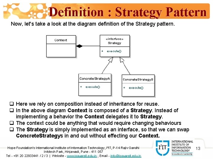 Definition : Strategy Pattern Now, let's take a look at the diagram definition of