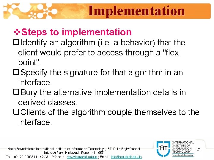 Implementation v. Steps to implementation q. Identify an algorithm (i. e. a behavior) that