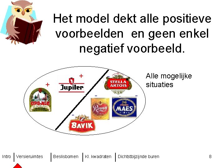 Het model dekt alle positieve voorbeelden en geen enkel negatief voorbeeld. + - Alle