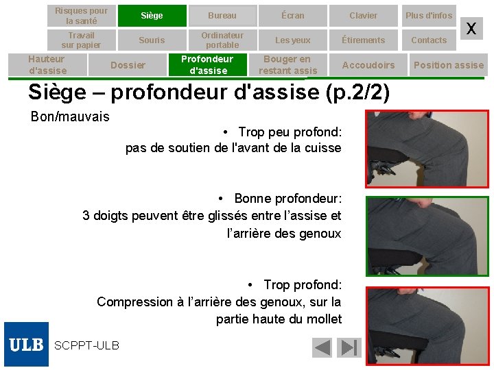 Risques pour la santé Siège Bureau Écran Clavier Plus d'infos Travail sur papier Souris