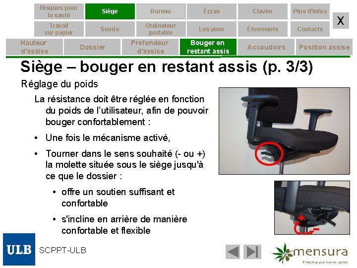 Risques pour la santé Siège Bureau Écran Clavier Plus d'infos Travail sur papier Souris