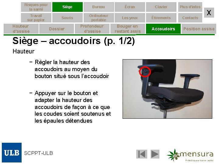 Risques pour la santé Siège Bureau Écran Clavier Plus d'infos Travail sur papier Souris