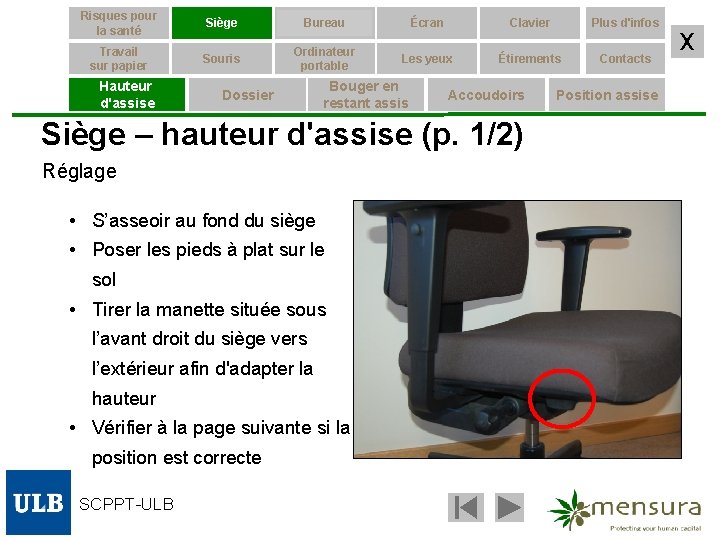 Risques pour la santé Siège Bureau Écran Clavier Plus d'infos Travail sur papier Souris