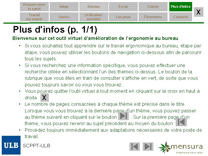 Risques pour la santé Siège Bureau Écran Clavier Plus d'infos Travail sur papier Souris