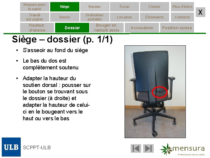 Risques pour la santé Siège Bureau Écran Clavier Plus d'infos Travail sur papier Souris