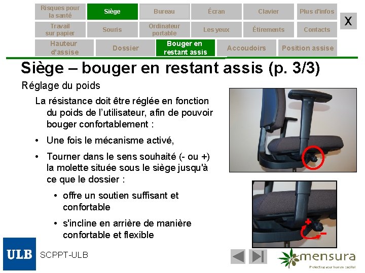 Risques pour la santé Siège Bureau Écran Clavier Plus d'infos Travail sur papier Souris