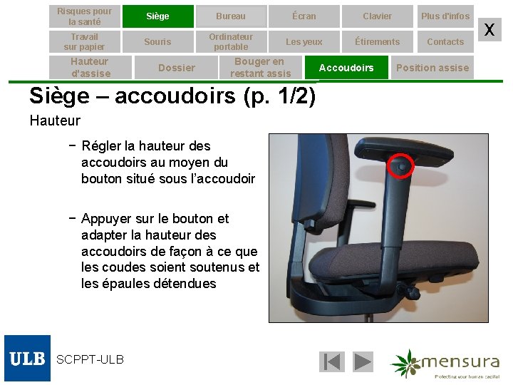 Risques pour la santé Siège Bureau Écran Clavier Plus d'infos Travail sur papier Souris