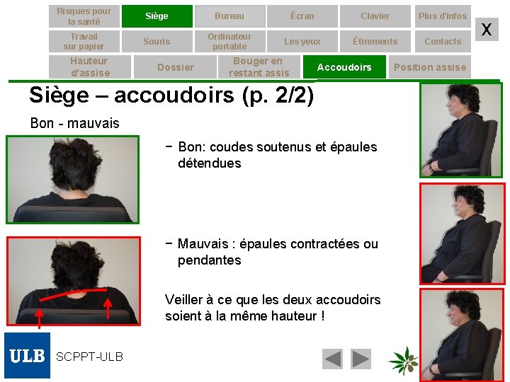 Risques pour la santé Siège Bureau Écran Clavier Plus d'infos Travail sur papier Souris