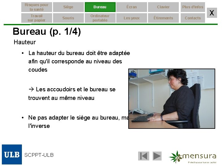 Risques pour la santé Siège Bureau Écran Clavier Plus d'infos Travail sur papier Souris