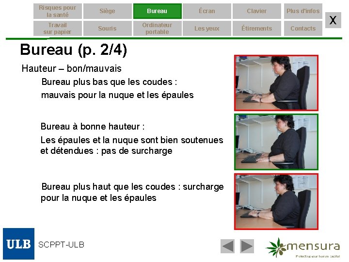 Risques pour la santé Siège Bureau Écran Clavier Plus d'infos Travail sur papier Souris