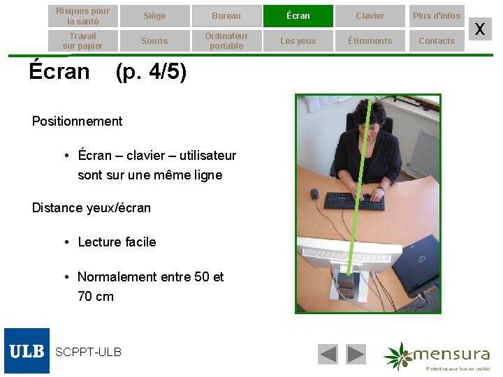 Risques pour la santé Siège Bureau Écran Clavier Plus d'infos Travail sur papier Souris