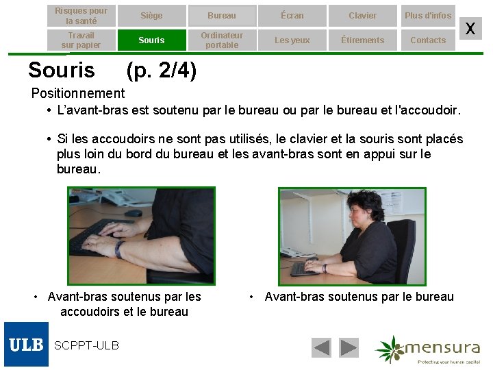 Risques pour la santé Siège Bureau Écran Clavier Plus d'infos Travail sur papier Souris