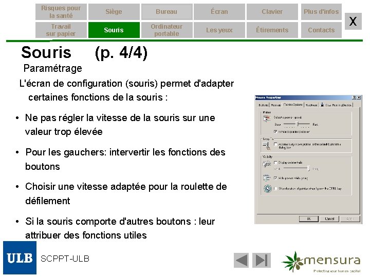 Risques pour la santé Siège Bureau Écran Clavier Plus d'infos Travail sur papier Souris