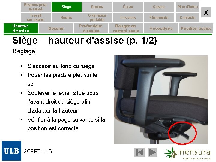 Risques pour la santé Siège Bureau Écran Clavier Plus d'infos Travail sur papier Souris