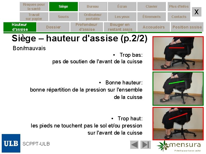 Risques pour la santé Siège Bureau Écran Clavier Plus d'infos Travail sur papier Souris