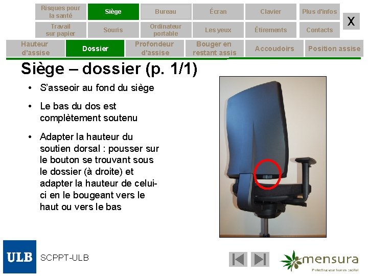 Risques pour la santé Siège Bureau Écran Clavier Plus d'infos Travail sur papier Souris