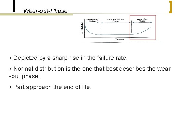 Wear-out-Phase • Depicted by a sharp rise in the failure rate. • Normal distribution
