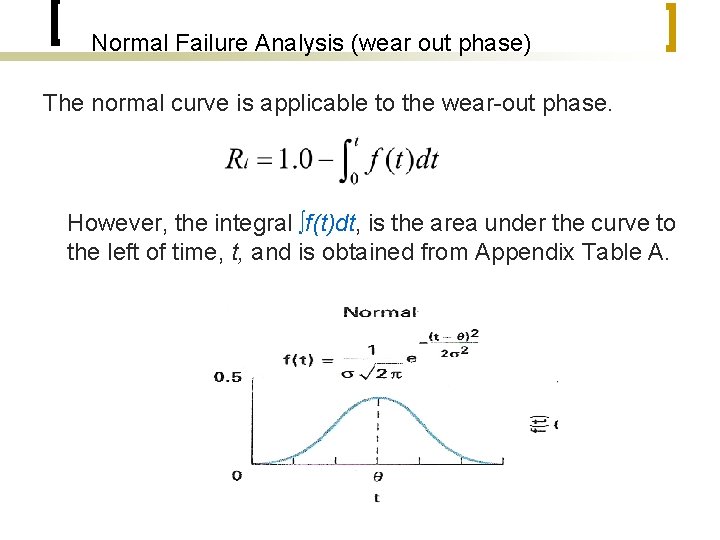 Normal Failure Analysis (wear out phase) The normal curve is applicable to the wear-out