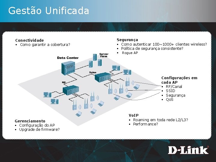 Gestão Unificada Segurança • Como autenticar 100~1000+ clientes wireless? • Política de segurança consistente?