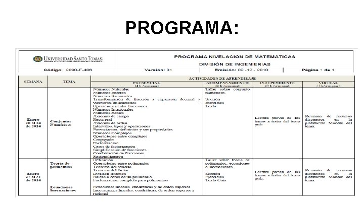 PROGRAMA: 