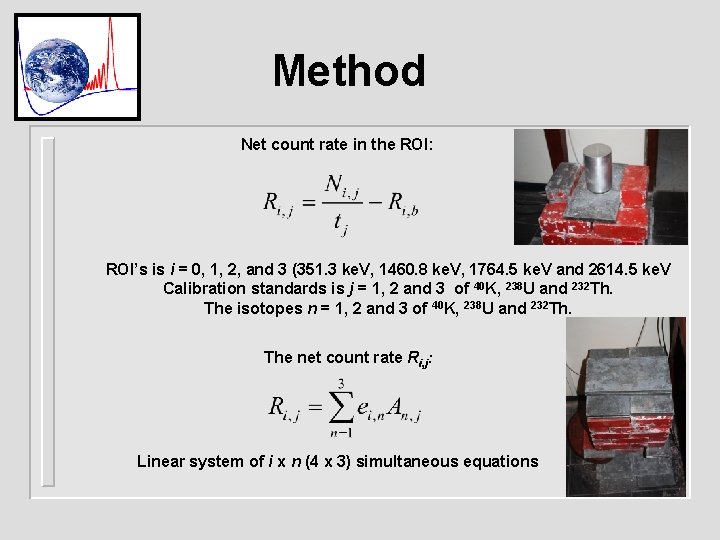 Method Net count rate in the ROI: ROI’s is i = 0, 1, 2,