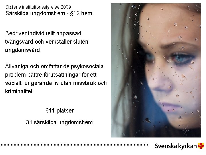 Statens institutionsstyrelse 2009 Särskilda ungdomshem - § 12 hem Bedriver individuellt anpassad tvångsvård och