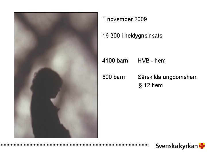 1 november 2009 16 300 i heldygnsinsats 4100 barn HVB - hem 600 barn