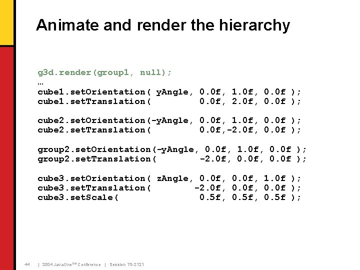 Animate and render the hierarchy g 3 d. render(group 1, null); … cube 1. Animate and render the hierarchy g 3 d. render(group 1, null); … cube 1.