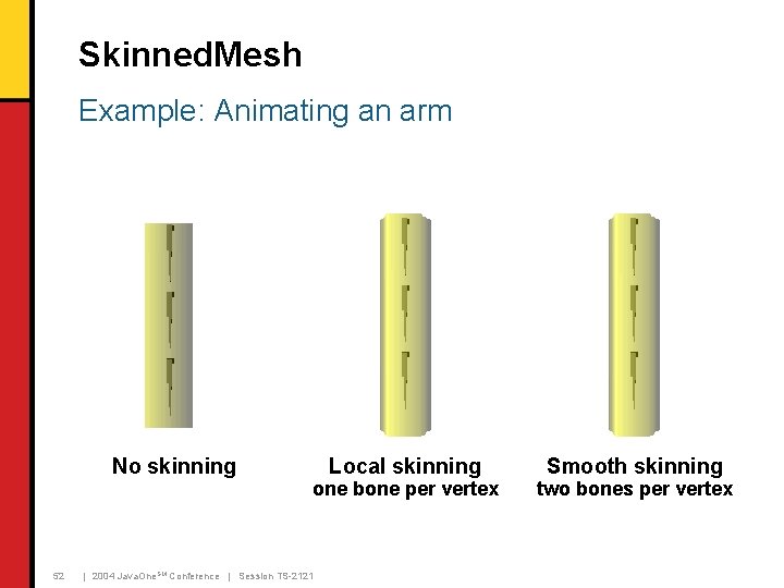 Skinned. Mesh Example: Animating an arm No skinning 52 Local skinning one bone per Skinned. Mesh Example: Animating an arm No skinning 52 Local skinning one bone per