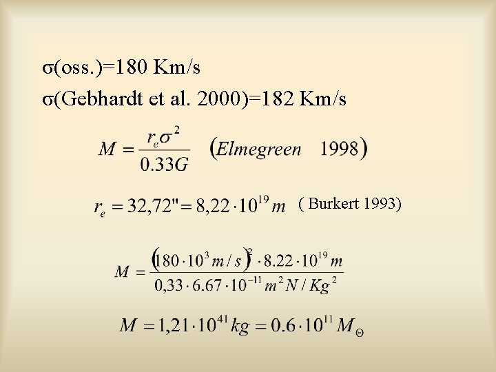 σ(oss. )=180 Km/s σ(Gebhardt et al. 2000)=182 Km/s ( Burkert 1993) 