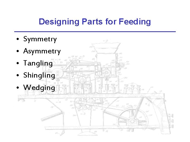 Designing Parts for Feeding • • • Symmetry Asymmetry Tangling Shingling Wedging 