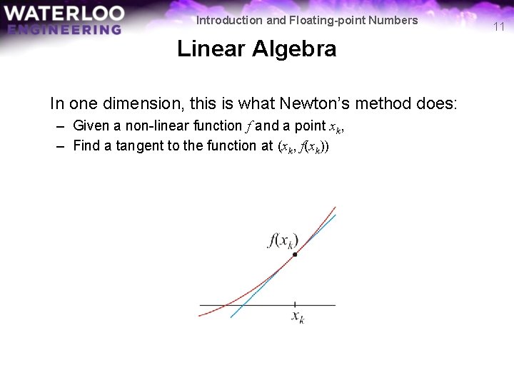 Introduction and Floating-point Numbers Linear Algebra In one dimension, this is what Newton’s method