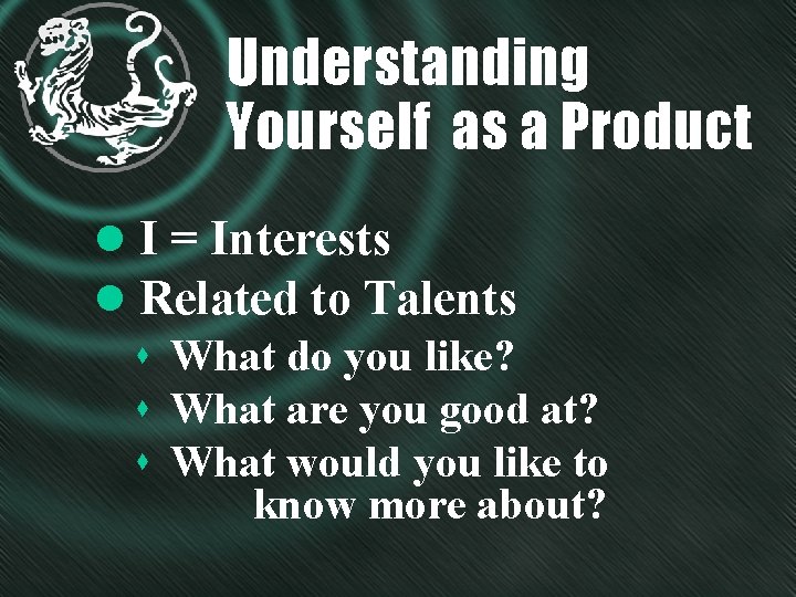 Understanding Yourself as a Product l I = Interests l Related to Talents s