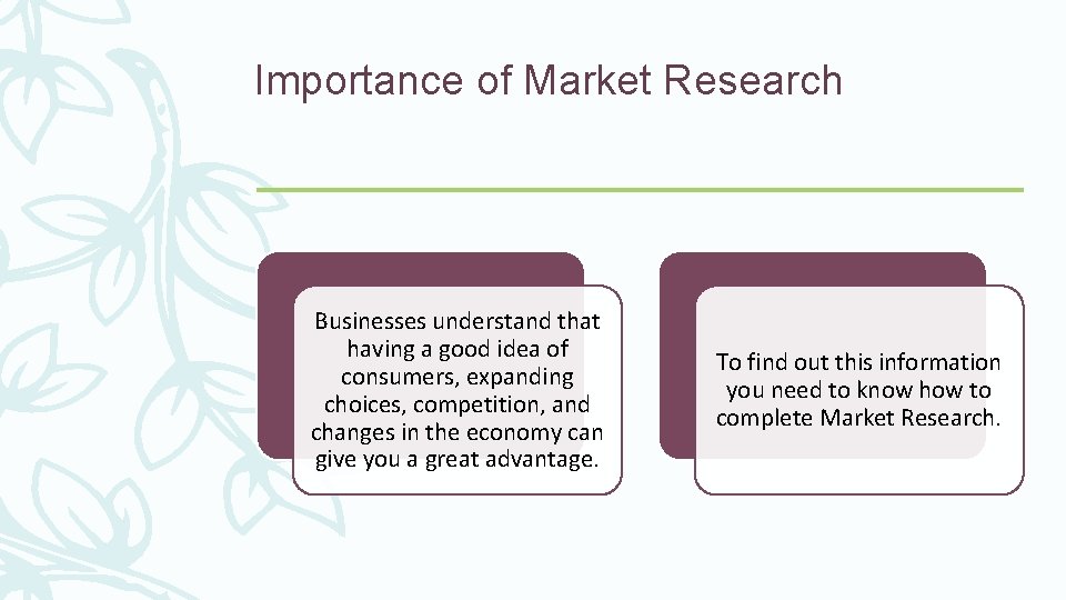 Importance of Market Research Businesses understand that having a good idea of consumers, expanding