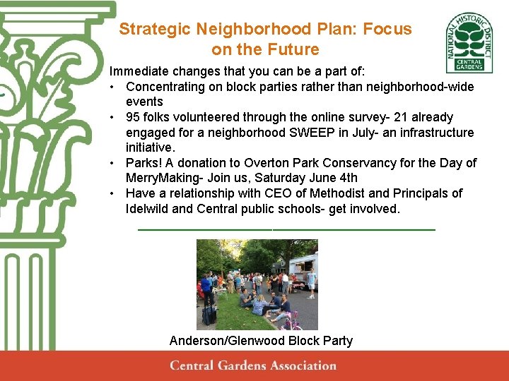 Strategic Neighborhood Plan: Focus on the Future Central Gardens Neighborhood Association Annual Meeting Immediate