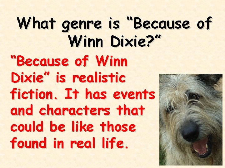 What genre is “Because of Winn Dixie? ” “Because of Winn Dixie” is realistic
