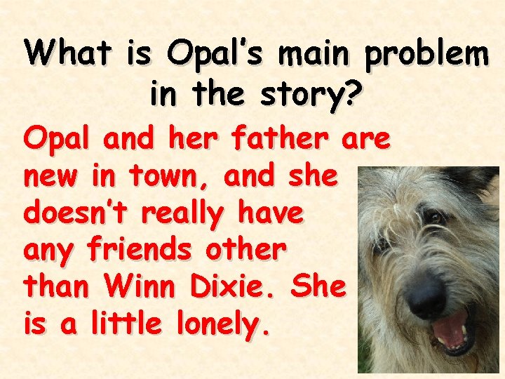 What is Opal’s main problem in the story? Opal and her father are new