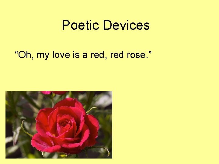 Poetic Devices “Oh, my love is a red, red rose. ” 