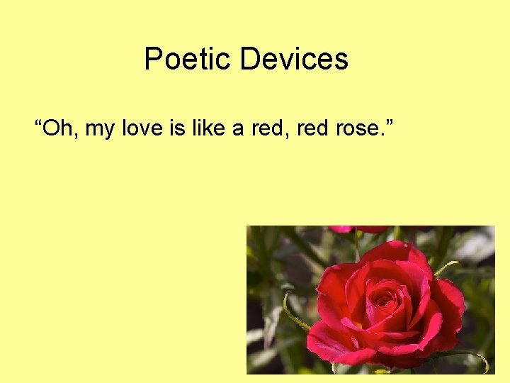 Poetic Devices “Oh, my love is like a red, red rose. ” 