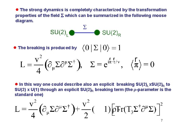 ● The strong dynamics is completely characterized by the transformation properties of the field