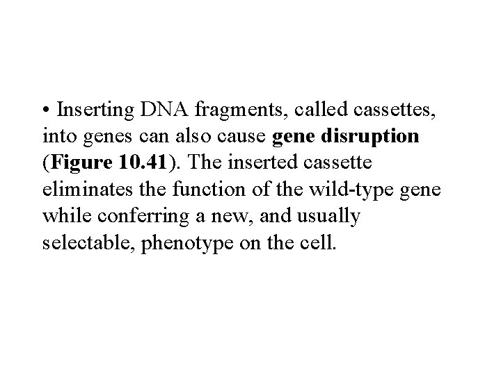  • Inserting DNA fragments, called cassettes, into genes can also cause gene disruption