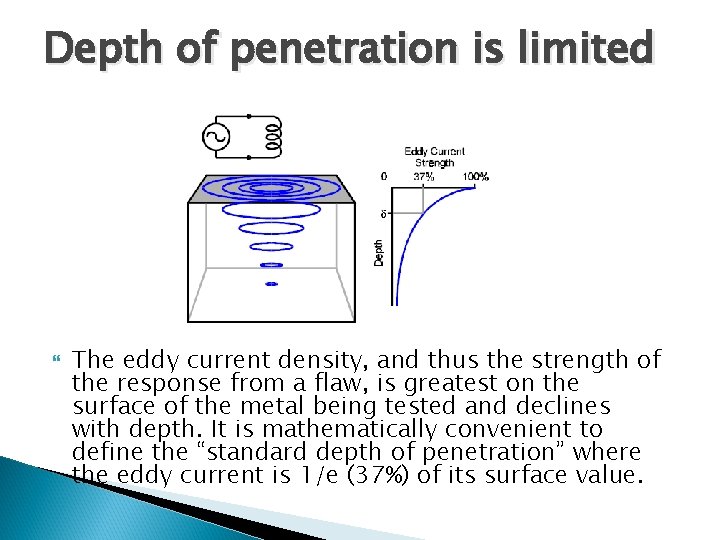 Depth of penetration is limited The eddy current density, and thus the strength of